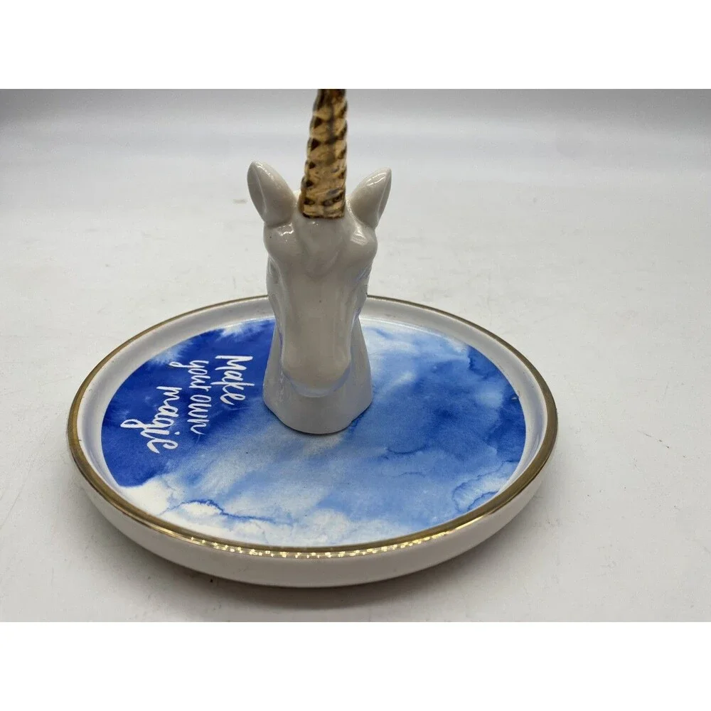 Unicorn Ring Holder Jewelry Trinket Dish Bowl Blue and White Make Your Own Magic
